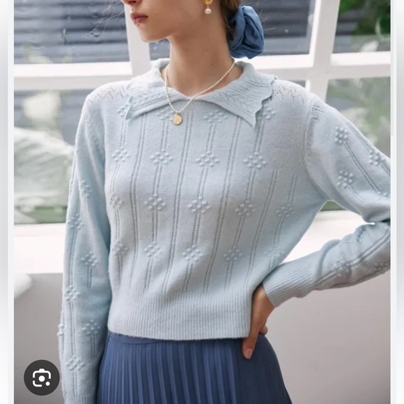 simple Retro Sweaters - Simple Retro Blue Sweater Collar Small